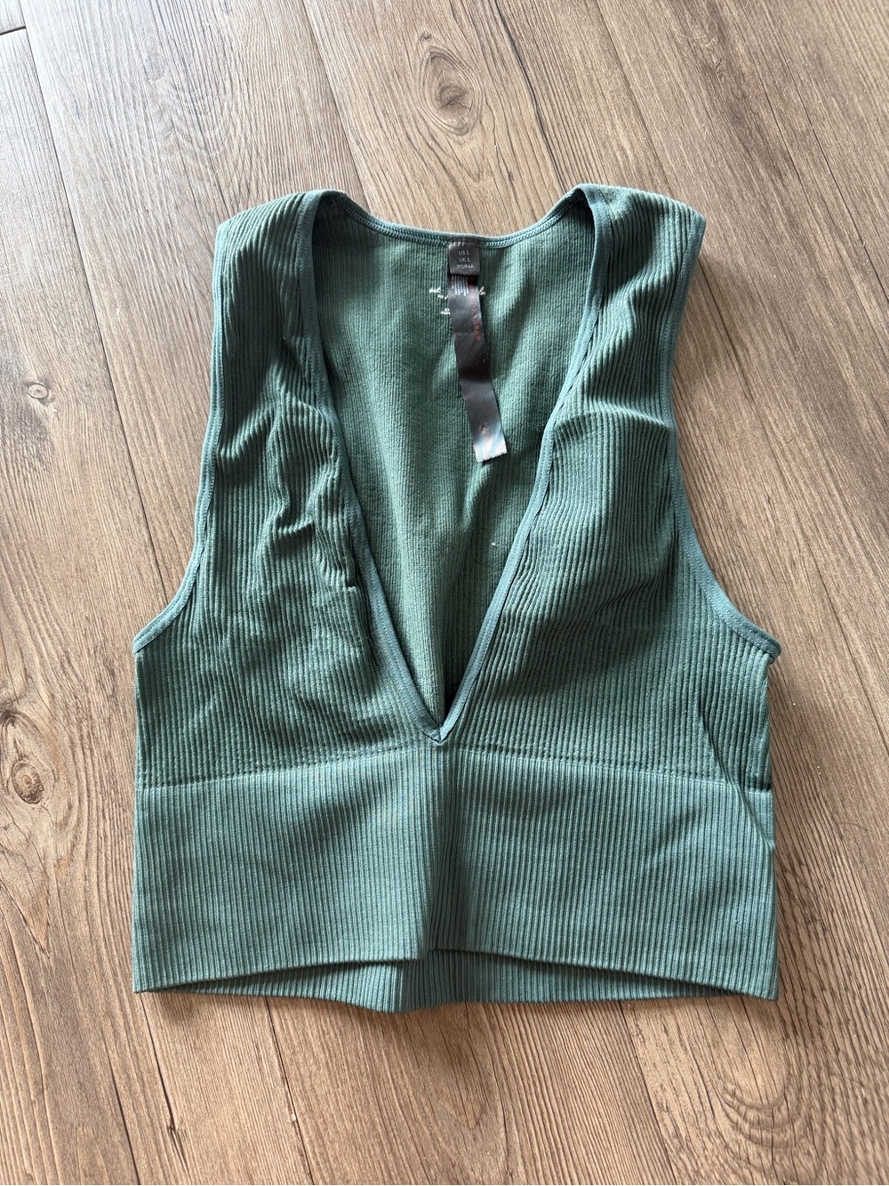 Urban Outfitters out from under Ribbed V-Neck Green Crop Top